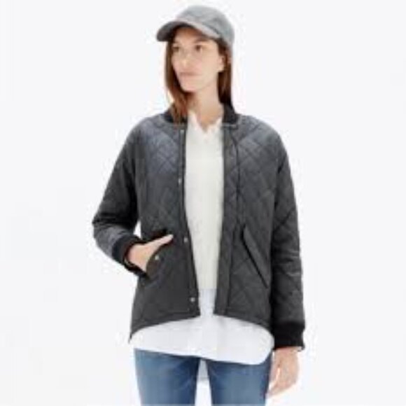 Madewell Black Quilted Session Full Zip Bomber Jacket Size S - Picture 2 of 15